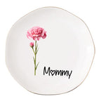 Ship Next Day, Personalized Ceramic Jewelry Dish, Custom Birth Flower & Name Trinket Tray for Mother's Day, Bridesmaid, Birthday Gift - Waved Round - color: Birth Flower Jewelry Tray-waved Round