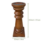 Wood Pillar Candle Holders 14 Inch Tall, Handmade Antique Brown Farmhouse Candle Holders for Pillar Candles, Natural Decorative Candlestick Holders, Rustic Candle Holder for Table Centerpiece