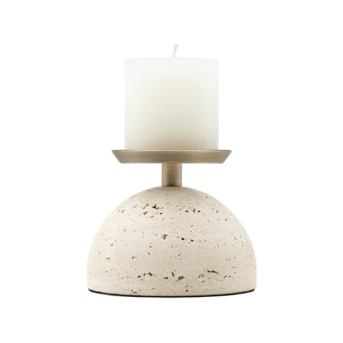 Marble Pillar Candle Holder, Travertine Candle Holder Centerpiece for Cozy Home Décor, Stone Candle Holder Plate Decorative for Coffee Table Decor for Living Room, Dining Table Centerpiece - color: Beige