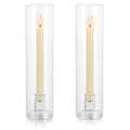Glass Hurricane Candle Holder: 11.8" Tall Candlestick Holder with Cylinder Windproof Cover Clear Taper Candle Holders for Wedding Party Birthday Christmas Home Decor Set of 2 - size: 11.8" H - 2 Pcs