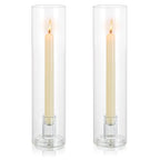 Glass Hurricane Candle Holder: 11.8" Tall Candlestick Holder with Cylinder Windproof Cover Clear Taper Candle Holders for Wedding Party Birthday Christmas Home Decor Set of 2 - size: 11.8" H - 2 Pcs