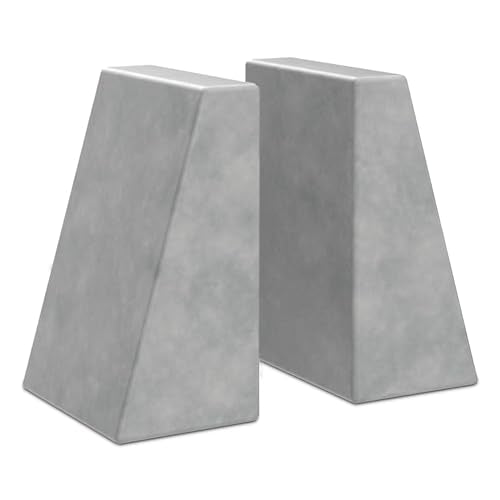 Modern Wedge Marble Bookends – Hand Carved, Polished Stone Bookends w/Non-Slip Rubber Pads – Lightweight & Compact Decorative Bookends (Pearl White) - color: Pearl White