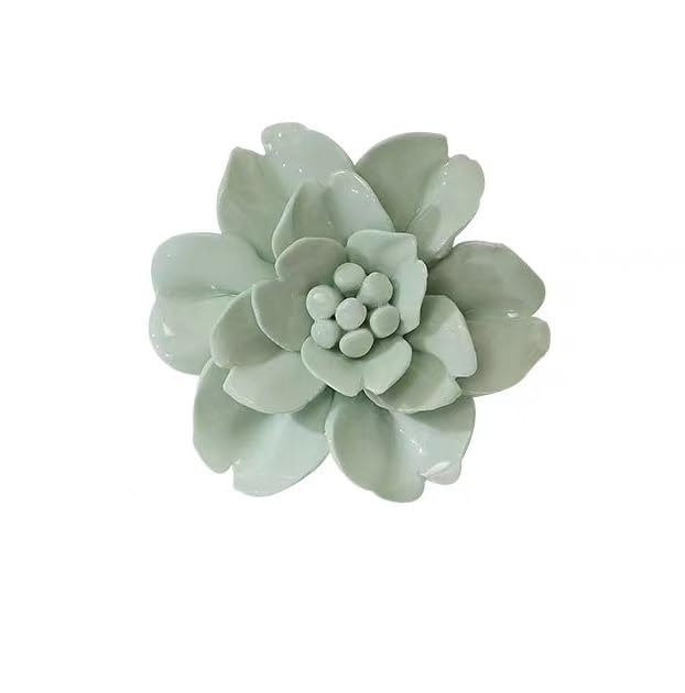 Snow Lotus，3.54" Ceramic Flower Wall Art, Artificial 3D Flower Wall Art, Handmade 3D Wall Art Hanging Sculpture, Porcelain Flower Wall Decoration for Home Office Decor (Light Green) - color: Light Green,Snow Lotus,3.54"