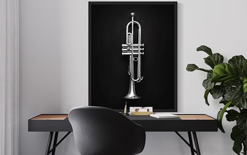 Trumpet Art Music Poster - Musical Instrumental Wall Art Print - Black and White - Photography Musical Art - Bedroom or Office Living Room Decor 137 (Trumpet, 16 x 20 inches, Unframed) - color: Trumpet, size: 20"L x 16"W
