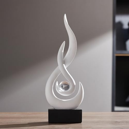 AWNR Abstract White Sculpture Decor: Flame Statue with Glass Ball Resin Art Figurines Unique Centerpiece Table Decorations Modern Home Decor Living Room TV Stand Coffee Table Office Decor - color: White Statue