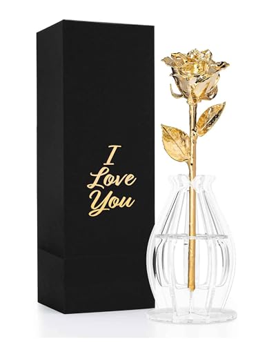 Forever Rose Bloom Box & Phantom Vase Combo, 24k Gold Dipped Rose in a Personalized Gift Box That Says I Love You Embossed in Gold Foil, Unique & Everlasting Gift for Any Occasion - color: "I Love You" Gold Dipped Rose (Phantom Vase & Bloom Box)