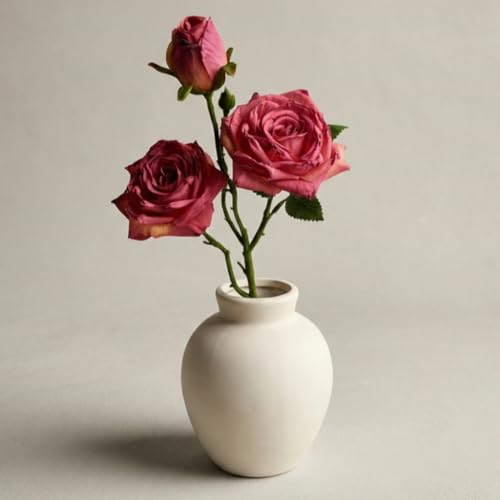Ceramic Vase | 6 Inch White Vase Pottery Rustic Farmhouse Boho Vase for Home Decor, Table, Living Room, Bathroom, Shelf, Mantel Decoration, Wedding (6'' Retro) - color: 6'' Retro