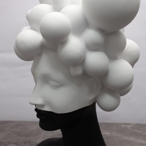 Modern Abstract Resin Sculpture, Black and White Bust with Bubble Crown Design, Contemporary Art Decor