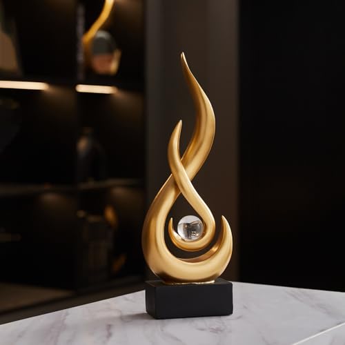 Modern Abstract Art Table Decoration,Resin Flame Statue Modern Gold Centerpiece Ornaments for Living Room Great Gift Idea Home Decor,Collectibles - color: Gold
