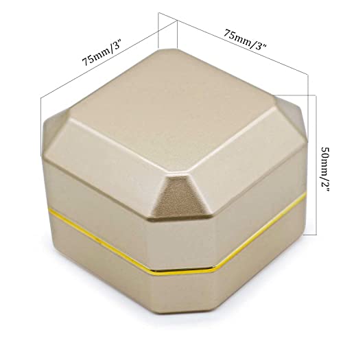 Luxury Ring Box, Square Velvet Wedding Ring Case Jewelry Gift Box with LED Light for Proposal Engagement Wedding, Gold - color: Gold, size: Ring Box