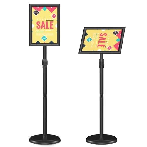 Relx Sign Holder Stand 8.5x11 inch - Adjustable Floor Standing Sign Holder - Signage Stand with Snap-Open Frame Display for Malls,Schools,Restaurants - color: black
