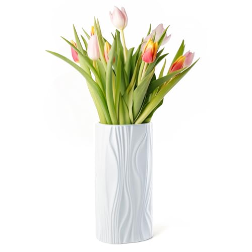 Cute White Flower Vases for Bouquet - Easter Vase - Large Ceramic Vase for Pampas Grass - Home Decor Aesthetic - Jarrones Grandes para Sala Elegantes (White) - color: White