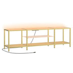 HOOBRO TV Stand with LED Lights and Power Outlets for TVs up to 75", Modern 70.9 Inch Tempered Glass TV Console Table with Open Shelves, Media Entertainment Center for Living Room, Gold GD185UDS01 - size: 70.9 Inch