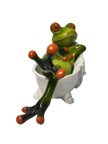 VVGIFTS Frog Figurines Decor Funny Cute Craft Resin Frog Sculpture Statue for Home Office Desk Tabletop Bathroom Decoration, Ornament Gift (Frog Lying in Bathtub) - color: Frog Lying in Bathtub