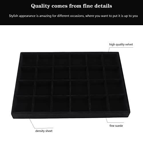 Large Velvet Jewelry Tray, Drawer Organizer for Jewelry in Dresser, Stackable Jewelry Drawer Organizer Inserts for Earring Necklace Bracelet Rings(Black,24grid) - color: Black, size: 24grid