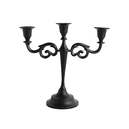 Rely+ 3 Arm Candelabra - 10 Inch Tall Matte Black Tapered Candle Holder - Elegant Candle Stands and Candlesticks Holders for Home Decor - Fits 3/4-Inch-Thick Candles - color: Black Matte, size: 3 Arm
