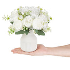 Mkono Fake Flowers in Vase 9 inches Artificial Flower Centerpieces Coffee Table Decorations Silk Flowers Arrangements for Home Desk Shelf Dining Room Kitchen Wedding Decor (White)