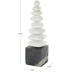 Deco 79 Marble Abstract Decorative Sculpture Stacked Stone Home Decor Statue with Black Block Base, Accent Figurine 3" x 4" x 12", White - size: 3" x 4" x 12"