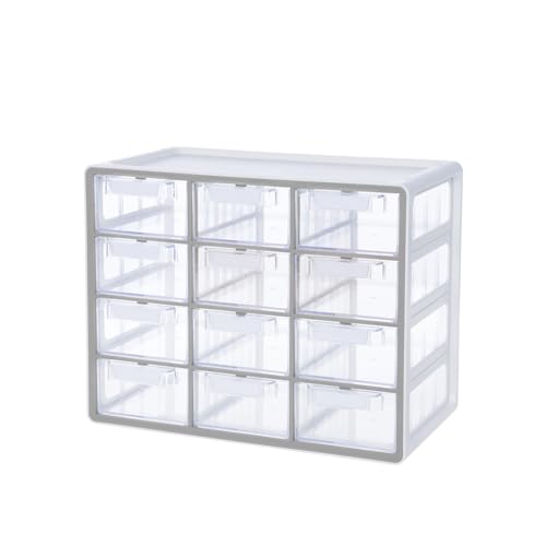Blue Ginkgo Large 12-Drawer Cabinet – Stackable Clear Organizer for Hardware, Beads, Plastic Bricks, Office, and Craft Storage (Made in Korea, Gray) - color: GREY, size: 12 Drawer