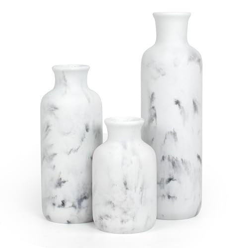 Resin 3 Piece Vase Set, Farmhouse Decor, Home Decorative Vase, Vases for Your Kitchen, Bedroom, Office, Living Room, Bathroom, & Shelf Centerpiece Table Decorations, White Marble Look - color: White Marble Look