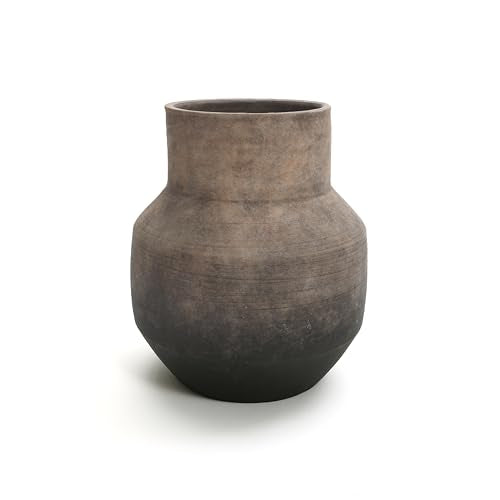 LuxenHome Round Ceramic Flower Vase, 13 Inch Brown Terracotta Vases, Vintage Large Pottery for Living Room Decor Entry Way Table Home Decor, Rustic Pottery - color: Brown Round C