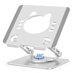 Aoviho Tablet Stand 360° Rotating Aluminum Holder, Adjustable, Portable and Foldable Monitors Stand for iPads, Compatible with 4-12.9" Tablets, Silver - color: Silver