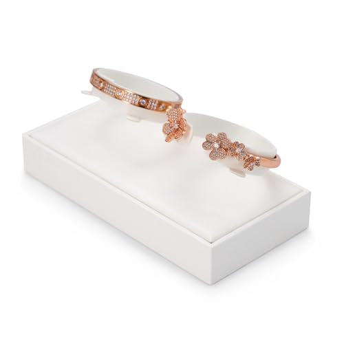 PU Leather Bangle Bracelet Watch Stand Display Holder 2 Slot Organizer White Jewelry Showcase (White) - size: 6.3" x 3.15" x 2.36"