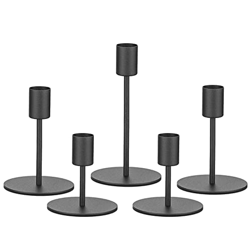 Smtyle Black Candlestick Holders Metal Taper Candle Holders Set of 5 Candle Stick Holder for Wedding Dinning Table Certerpiece Festive Party - color: Black-p5