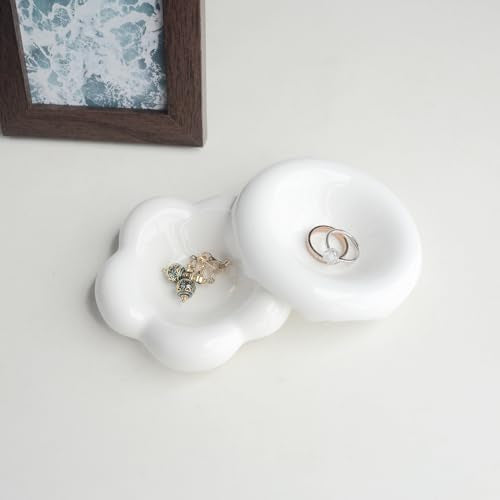 White Donut Shape Ring Dish Jewelry Tray Organizer, Ceramic Accent Tray for Vanity, Small Decorative Trinket Dish - size: Donut