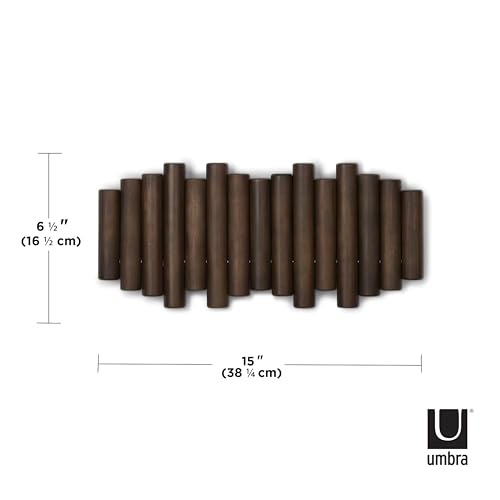 Umbra Picket Rail Hook Coat Rack, Aged Walnut (Pack of 3) - color: Walnut, size: 5-Hook (Pack of 3)