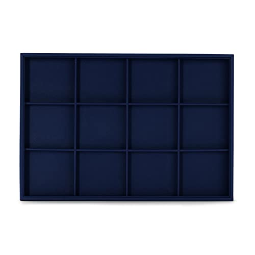 Oirlv Stackable Premium Leather Jewelry Trays 12 Grid Jewelry Drawer Organizer Trays Bracelet Earrings Watches Showcase Display Organizer - color: Blue, size: 12 Grid Tray