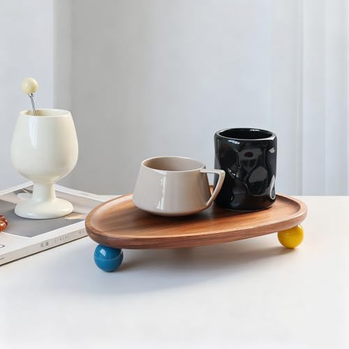 Key Tray, Wood, Multi-Functional Entryway Tray, Desktop Storage Organizer Decorative Dish, Space-Saving, for Jewelry Watch Keys (Long Oval-(Colorful Feet))