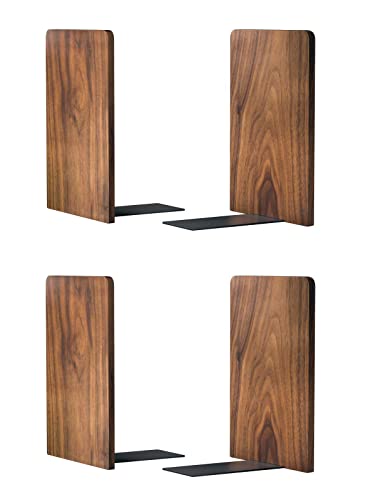 Large Bookend Hold Heavy Books- 7x4x5in 2 Pack Wood Bookends for Heavy Books Heavy Duty Walnut Book Ends for Men Wood Bookends for Office Desk Non-Skid - color: Walnut-s-2pair
