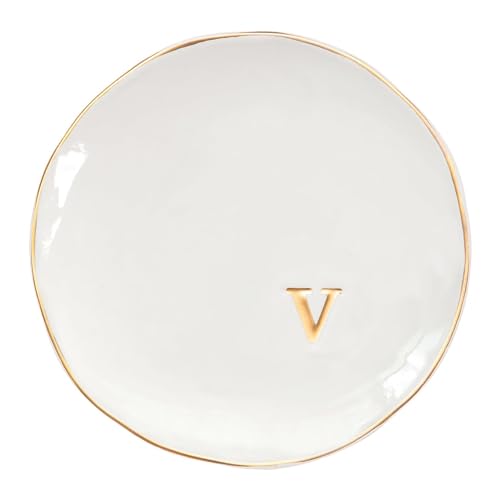 COLLECTIVE HOME - Ceramic Jewelry Tray, Decorative Trinket Dish for Rings Earrings Necklaces Bracelet Watch Keys, Birthday Mother's Day Christmas Gift for Women, 4.75", Glossy (v) - color: V