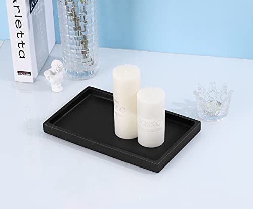 Emibele Black Tray for Bathroom, Resin Countertop Vanity Tray Jewelry Storage Dresser Tray Kitchen Toilet Tank Tray Organizer for Candle Plant Perfume Shampoo Towel Home Decor, Medium, Matte Black - color: Matte Black, size: 10" x 6.1" x 0.8"