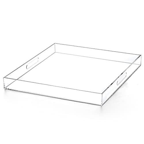 Extra Large Clear Modern Acrylic Ottoman Tray with Cutout Handles 22x22 Inch Over-Sized Serving Tray Organizer Boot Tray Decorative Tray for Living Room Bedroom Entryway and Kitchen Tabletop - color: Clear, size: 22" x 22" x 2"