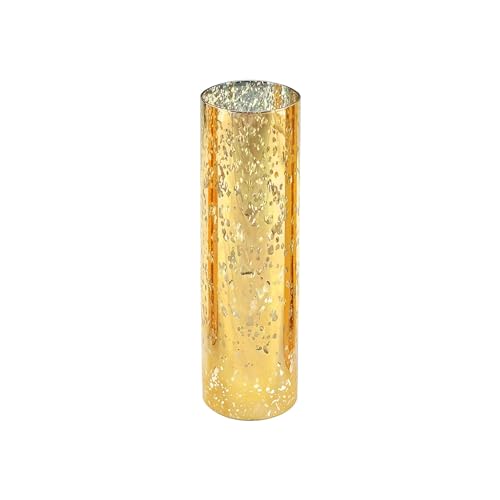 WGVI Hurricane Candle Holder Sleeve, W: 3", Ht: 10", Gold Speckled Glass Cylinder Open Both Ends, Chimney Tube Shade, 1 Piece - size: 3x10"H