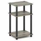 Furinno JUST Side Table Set of 2, 3-Tier End Tables, Open Shelves Night Stand, Nightstand, Toolless Assembly, for Living Room, Bedroom, French Oak - color: French Oak Grey/Black, size: 3-Tier, Round Pole, style: 2-Pack
