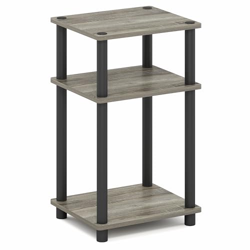 Furinno JUST Side Table Set of 2, 3-Tier End Tables, Open Shelves Night Stand, Nightstand, Toolless Assembly, for Living Room, Bedroom, French Oak - color: French Oak Grey/Black, size: 3-Tier, Round Pole, style: 2-Pack