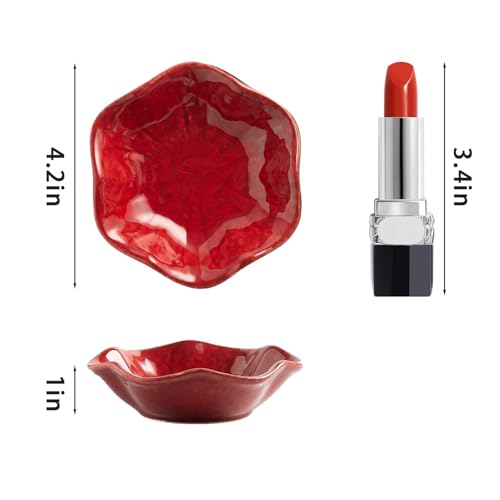 Ceramic Ring Dish, Jewelry Dish Holder, Small Trinket Tray Plate for Earrings Rings Necklaces Keys, Gift for Mom Friend Sister on Birthday Mother's Day Christmas (Red Surface) - color: Red Surface