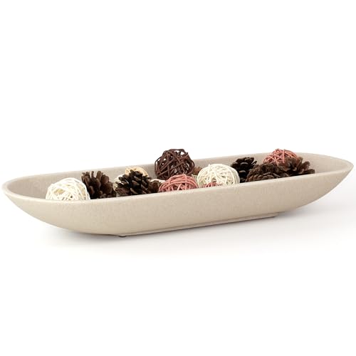 Enhanced Long Large Decorative Bowl for Home Decor - Long Dough Bowl for Table Centerpieces 17.72"W x 2.24"H - Beige Minimalist Design Dough Decor Bowl for Coffee Table, Dining Table Centerpiece - color: Beige, size: Extra Long