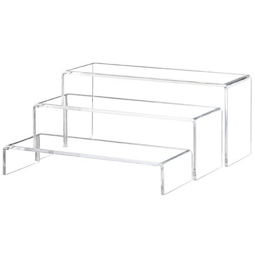Yieach Large Clear Acrylic Risers Display Stands,3 Pcs Rectangular Display Risers for Funko Pop,Figures,Food,Showcase Collectibles Display Shelf,Retail Desktop Risers Display Stand and Decoration