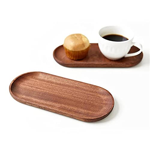 Mini Serving Tray for Jewellery Key Coin Set of 2, Oval Natural Wood Dessert Cup Tray, Small Wooden Cheese Plate, Tableware Decorative Tray (2)