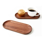 Mini Serving Tray for Jewellery Key Coin Set of 2, Oval Natural Wood Dessert Cup Tray, Small Wooden Cheese Plate, Tableware Decorative Tray (2)