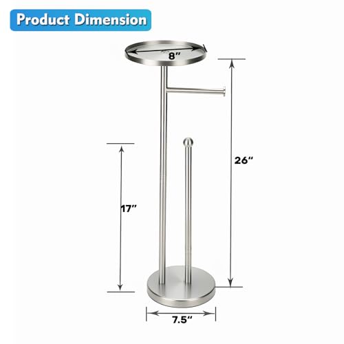 Toilet Paper Holder with Shelf, Tissue Roll Holder Stand with Storage Space for Holding Extra 4 Toilet Paper Rolls, Stainless Steel Rustproof Freestanding (Brushed Nickel) - color: Brushed Nickel