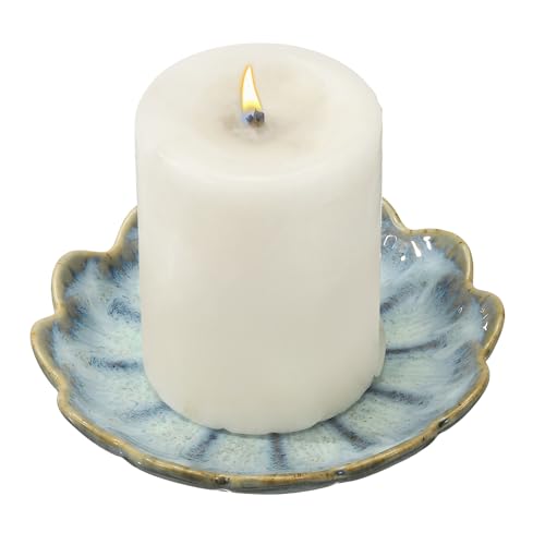 uxcell Candle Holder Plates, 4 Inch Ceramic Candle Tray Tealight Incense Holder Dish Candlestick for Tea Light Aromatherapy Wedding Rustic Vintage Home Decor, Sunflower Blue - color: Blue