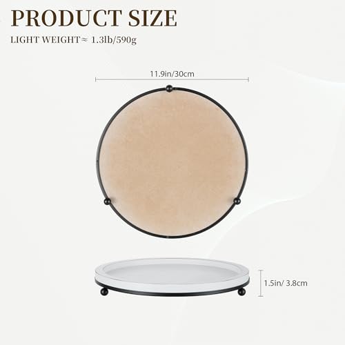 Hanobe Decorative Tray for Home Decor: Round Ottoman Trays for Living Room Coffee Table 12" White Wooden Centerpiece with Metal Footed for Entryway Kitchen Counter