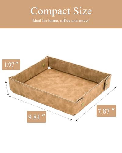 CASIRENA Faux Leather Valet Tray Organizer for Men - Catch-All Tray for Entryway Table Key, Wallet, Watch, Coin Change, Phone, Dresser EDC Dump Jewelry, Bedside Nightstand Desk-top - color: Wheat, size: Rectangle