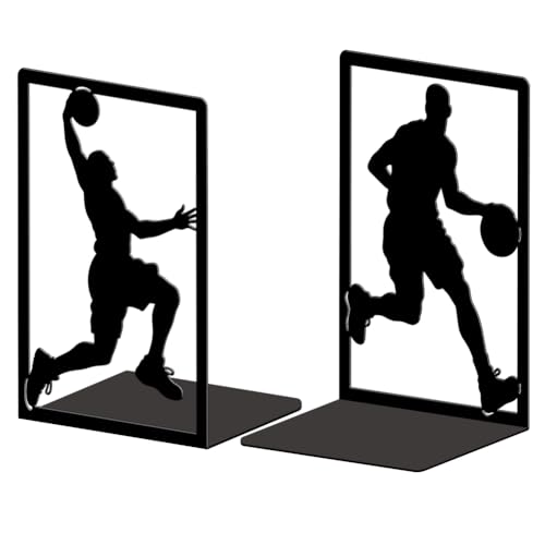 Peacoblue Metal Bookends for Shelves, Modern Decorative Heavy Duty Study Book Ends Stoppers for Office, Desk, Shelf, Room 5.3"x4.3"x7.9" Cast Iron Simple Tall Bookends 1 Pair (Basketball) - style: Basketball