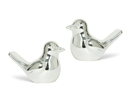 Silver Bird Statue Pair, 2-Pack 3 inch Shiny Accent Small Knick Knacks for Home Office Shelf Desk Coffee Table Decoration - color: Silver